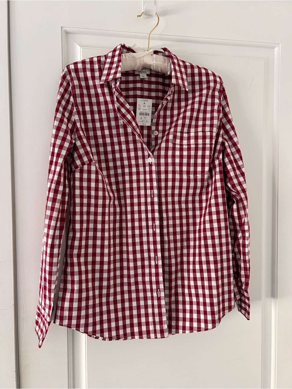 J. Crew Women’s Burgundy/Red and White Gingham Button-Down Shirt